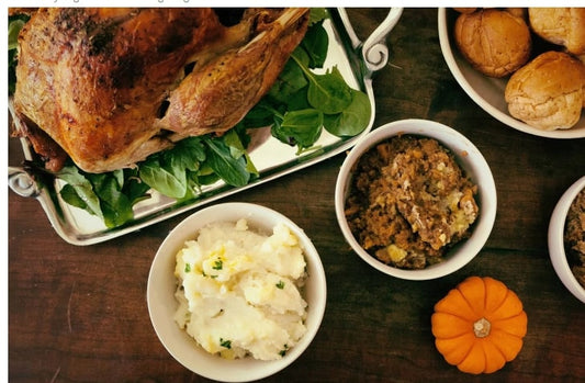 A Thanksgiving turkey dinner with the fixings
