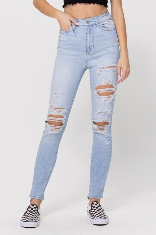 High Rise Distressed Skinny Jean