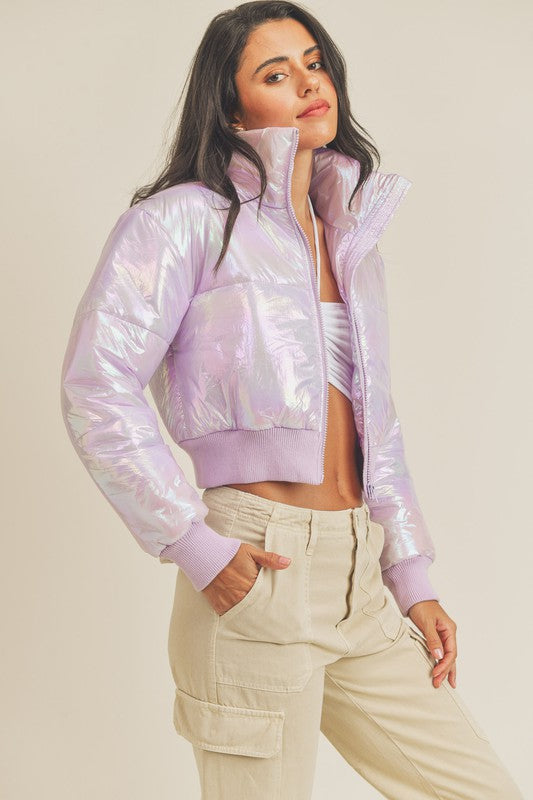 Iridescent Cropped Puffer