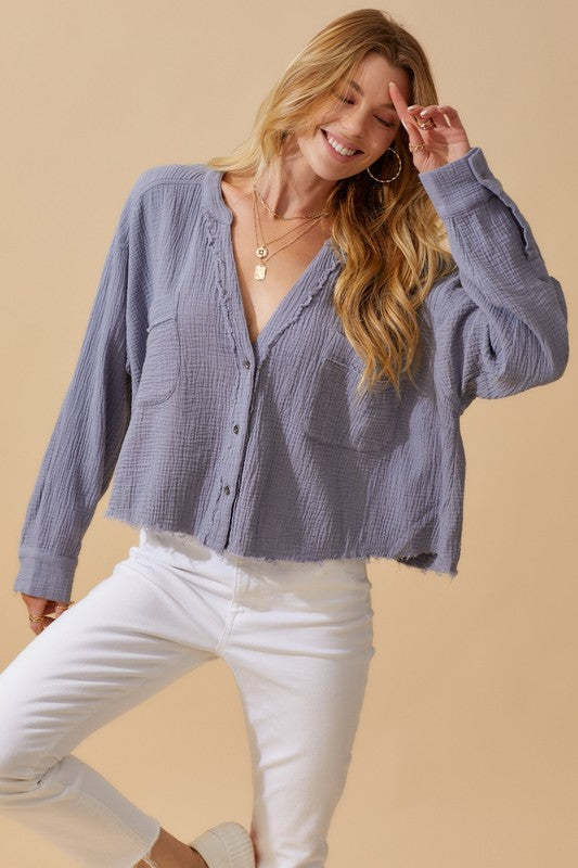Textured Long Sleeve Button Down