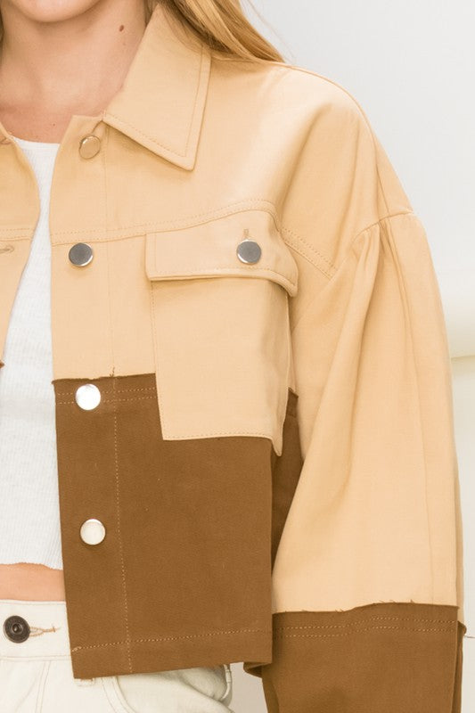 Color Block Cropped Jacket