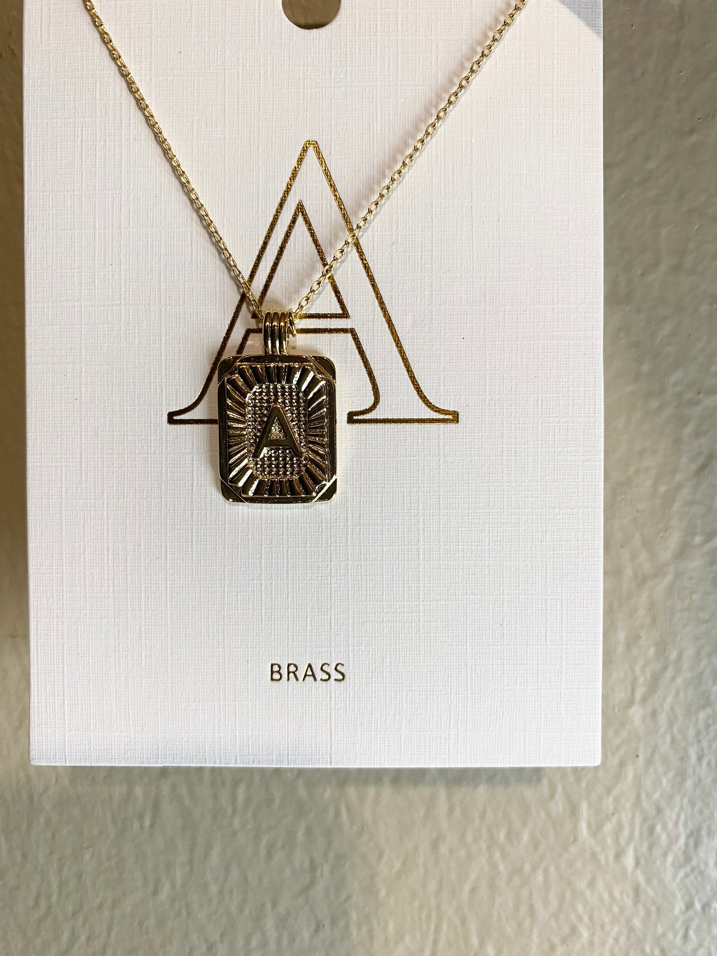 brass rectangle initial necklace